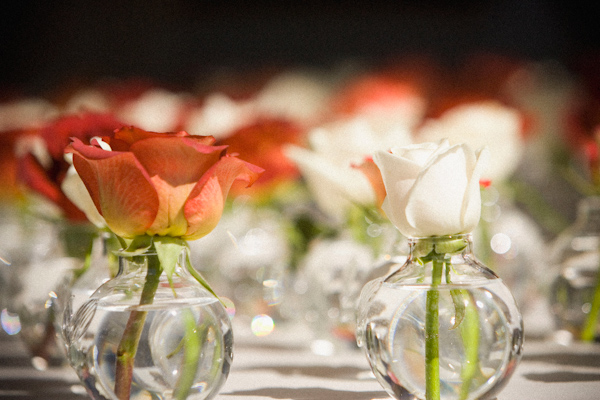 orange and white rose centerpieces - wedding photo by J Garner Photographer